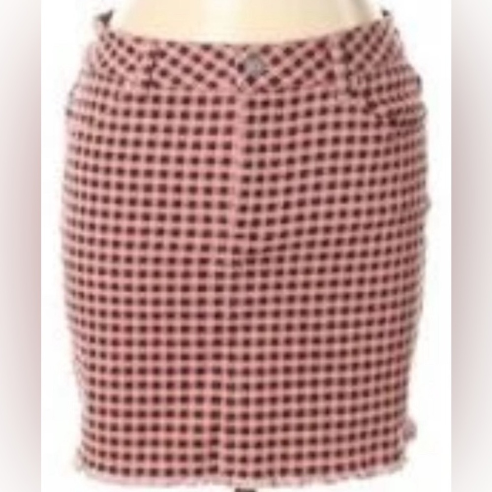 Forever 21 Pink & Black Checkered Mini Skirt S Y2K 2016 Vibe Plaid Raw Hem Denim - Picture 3 of 11